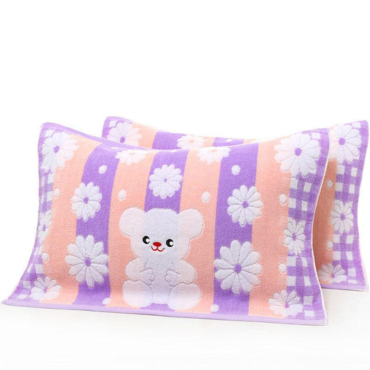 Four Seasons Adult Cotton Cartoon Pillow Towel Pair Pack Increase Thicker Soft Comfortable Couple Terry Absorbent Pillow Towel