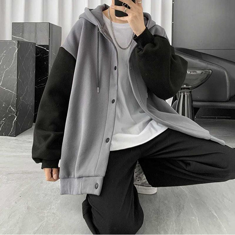 Cardigan Stitching Color Loose Zipper Casual All-match Hooded Long-sleeved Couple Jacket Warm Comfortable and Breathable