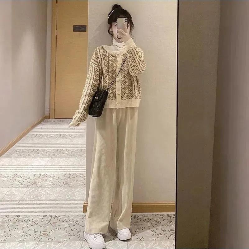 Retro Casual Round Neck Sweater Women's Cardigan Outer Wear Autumn  Winter Long-sleeved Loose Knit Top