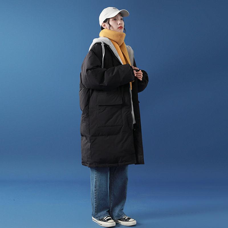 Winter Padded Jacket Female Student Korean Style Loose Mid-length Fake Two-piece Bread Suit Ins Hooded Cotton-padded Jacket