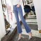 Plus Size Women High Waist Female Streetwear Pocket Casual Jeans Pocket Ripped Denim Pants