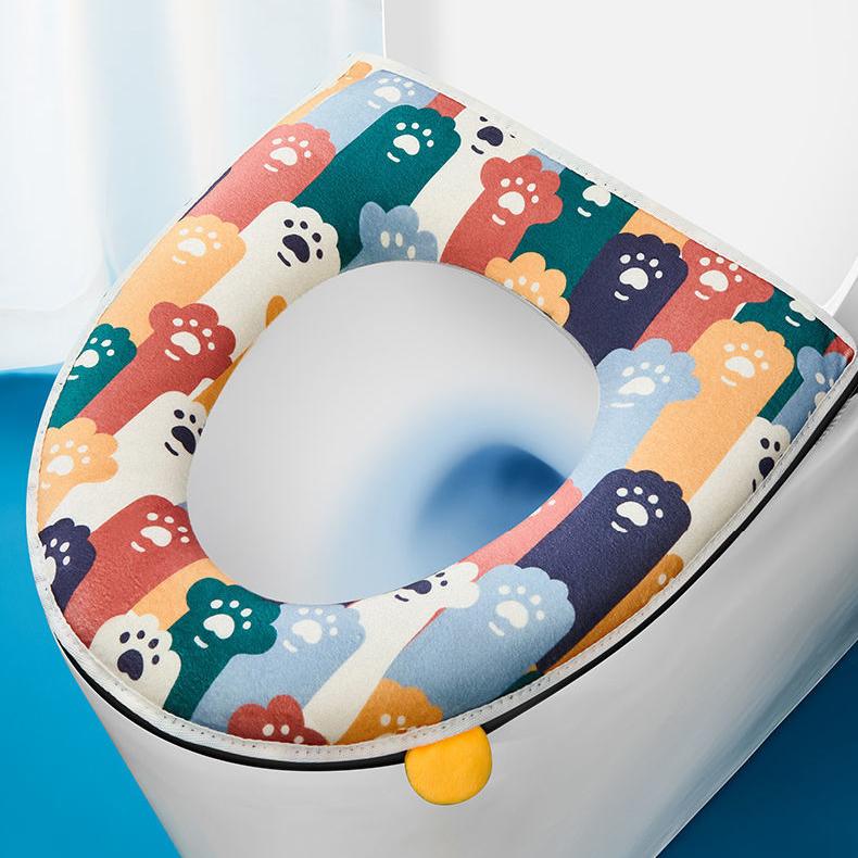 Toilet Seat Covers Toilet Seat Cushion Lavatory Cover Mat Washable Cat Bear Cartoon Cute Bathroom Toilet Seat Cover with Handle Winter Thick Warm
