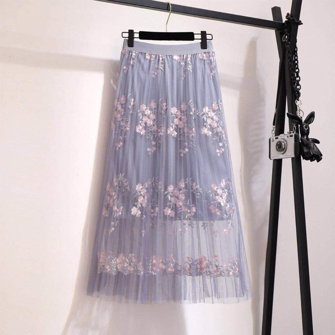 Long Lace Skirt Pink/gray/apricot Midi Ladies Skirt Women High Waist Korean Skirt Elastic Waist Long Skirt Clothes