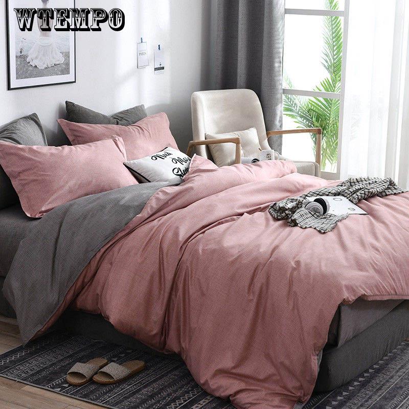4pcs   Bedding Set Pillowcase Plaid Solid Color Quilt Cover Queen/king Size Duvet Cover
