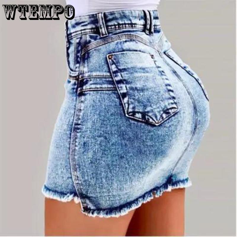 Denim Skirt Solid Color High Waist Pocket Student Short Cowboy Skirt Knee Length A-line Skirts