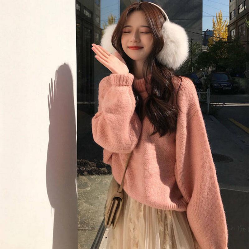 Pofulove Loose Round Neck Chic Net Red Sweater Female Student Autumn and Winter New Girlfriend Dress
