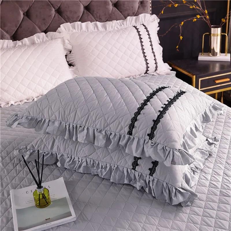 Korean Version of Pure Cotton Lace Stitching Pillowcase Princess Style Lace Solid Color Pillowcase Pair Set