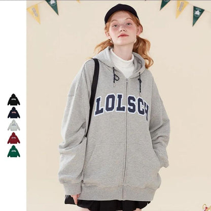 Retro Sweater Jacket Women's Autumn Hooded Street Loose Zipper Cardigan Girls Casual Sports Jacket Tops