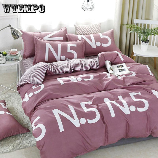 4Pcs Blue Solid Color Bedding Set Duvet Cover Cushion Sets Linen Bed Sheet Bed Sets