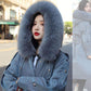 Winter Women's Parka Coat with Hood and Large Fur Collar Coat Plus Velvet Padded Padded Mid-length Over-the-knee Parka Coat