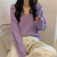Autumn and Winter Students Lazy Wind V-neck Long-sleeved Sweater Loose Outer Wear Pullover Sweater Women
