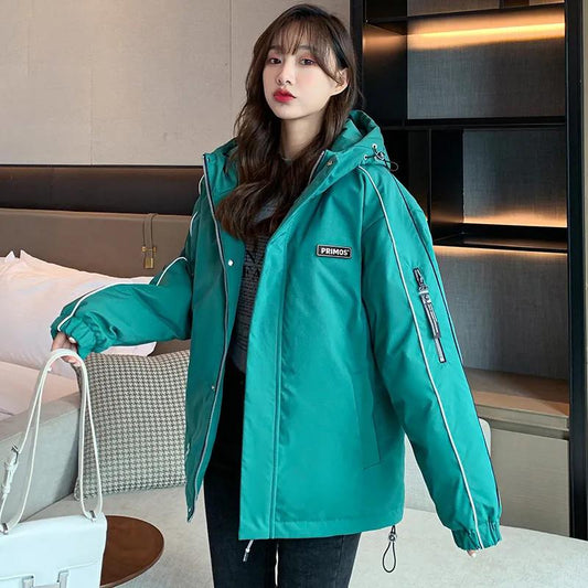 Autumn and Winter Cotton-padded Female Students Casual Loose Tooling Top Outer Wear Thickened Windproof Cotton-padded Jacket Couple Clothes