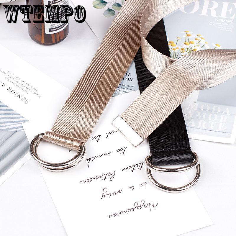 Canvas Nylon Webbing Women's Belt Korean Fashion Double Ring Buckle Ladies Canvas Long Belt