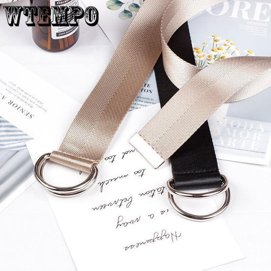 Canvas Nylon Webbing Women's Belt Korean Fashion Double Ring Buckle Ladies Canvas Long Belt