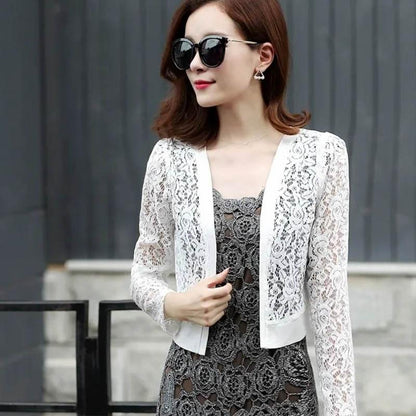 Ladies Summer Thin Long Sleeve Sunscreen Short Breathable Cardigan Solid Color Chiffon Lace Clothing