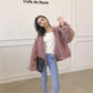 Harajuku Coat Long Sleeve Crew Neck Imitation Lambskin Jacket Ladies Casual Loose Warm Outwear