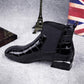 Women Boots Shiny PU Leather Autumn Winter Shoes Woman Spuare Toe Block Heels