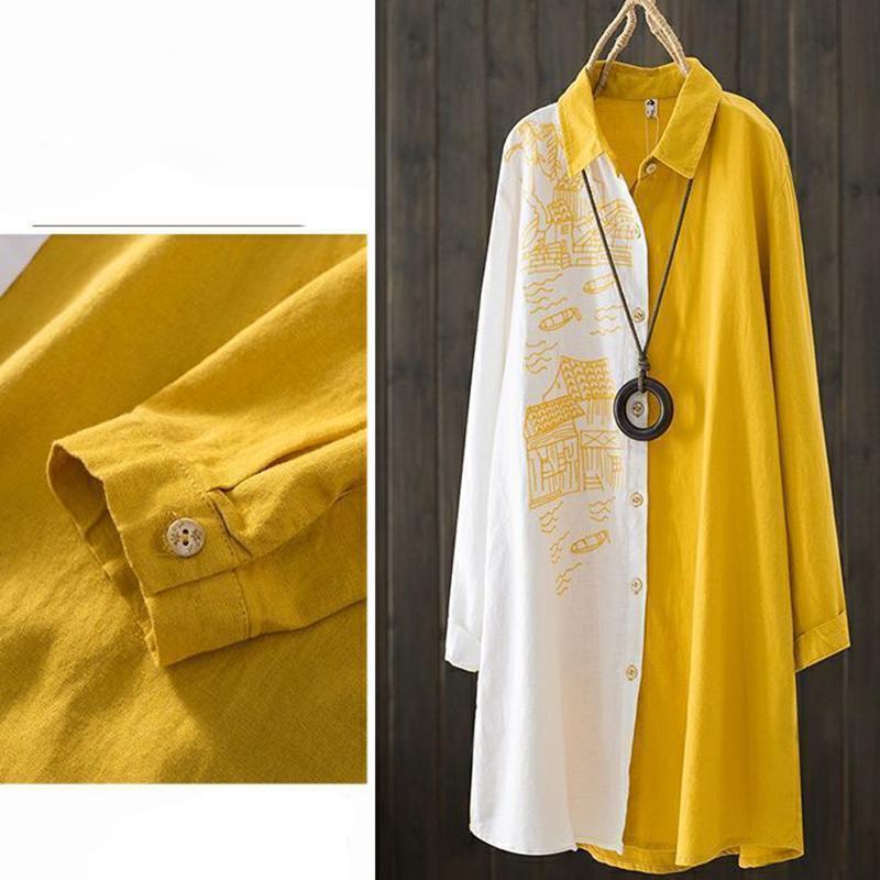 Ladies Cardigan Shirt Top Long-sleeved Loose-embroidered Cotton and Linen Literary Mid-length Shirt
