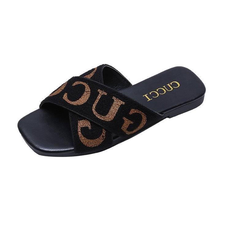 Slippers Women Fashion Wear Flat Bottom Summer Cross Weave Hong Kong Style Wild Social Sandals
