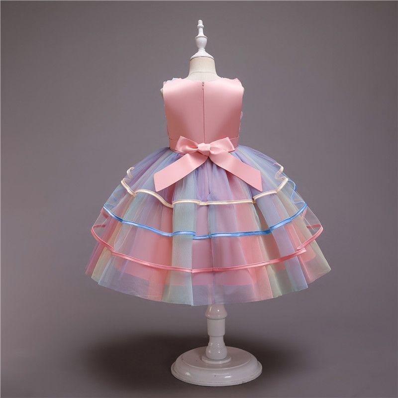 Kids Unicorn Dress for Girls Flower Appliques Gown Little Girl Sleeveless Princess Dresses Elegant Party Costumes Children Clothing