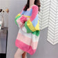 Girl Student Loose Jacket Round Neck Pullover Simple Sweater Rainbow Stripe Long Sleeve Fashion Top