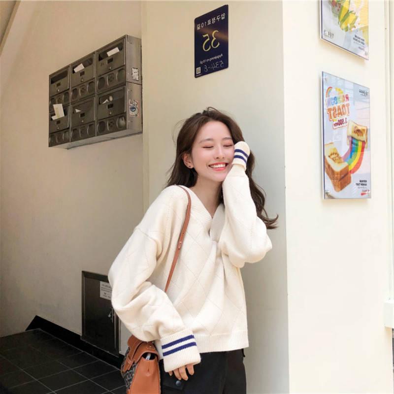 Pofulove Sexy V-neck Sweater Women Hollow Out Knitted Sweaters Chic Off Shoulder Pullovers Jumper