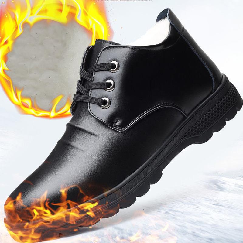 Leather Shoes Men's Autumn and Winter Plus Velvet Warm Cotton Shoes Casual Shoes Soft Sole Leather Shoes