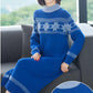 Autumn Winter Long Sweater Dress Women Vintage Print Knit Dress Loose Outer Wear Bottoming Pullover Sweater Dress