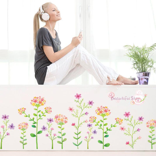 Flower bone skirting porch bathroom corner TV decorative wall stickers