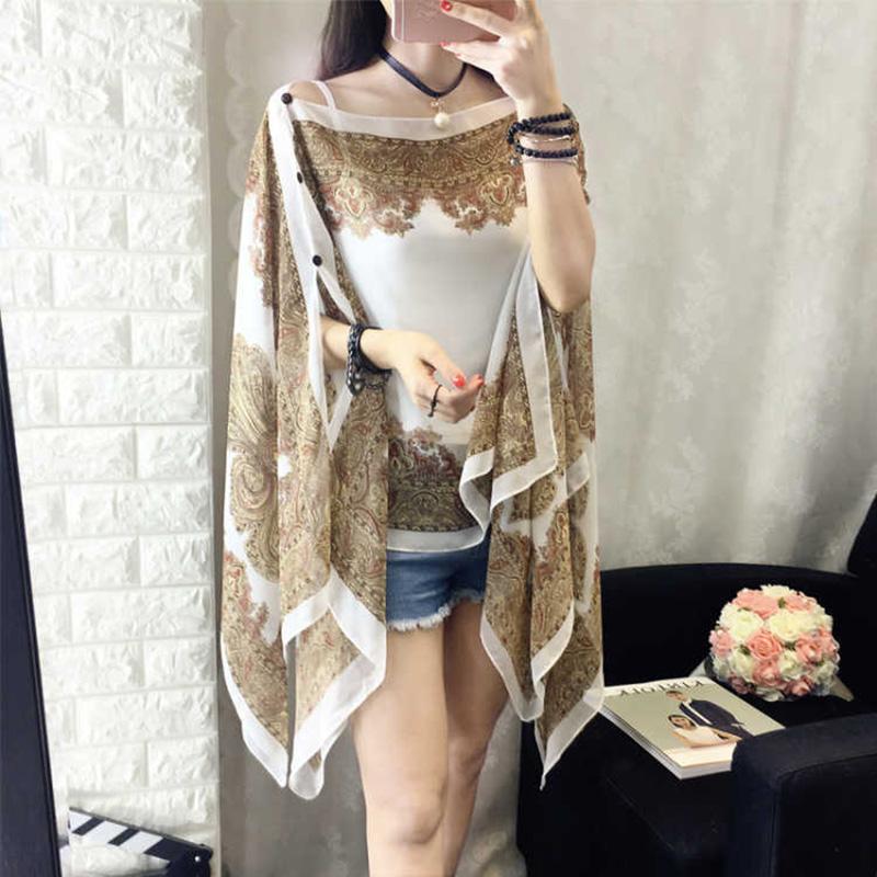 Chiffon Silk Scarf Female Summer Driving Sunscreen Shawl Jacket Scarf Dual-use Seaside Vacation Beach Towel Wild Shawl Cloak Wrap
