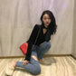 Pofulove V-neck Sexy Long Sleeve Gold Velvet T-Shirt Black Sweater Women Retro Slim Slim Deep