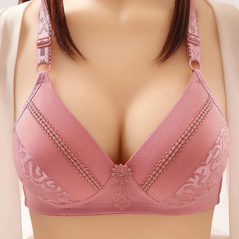 Large Size Thin No Steel Ring Lace Bra Anti-lighting Gathering Comfortable and Breathable Middle-aged and Elderly Mother's Underwear