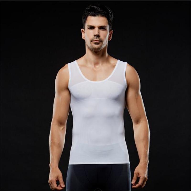 Men Tank Vest Casual High Elastic Breathable Top Simple T-shirt Vest Body Slimming Tummy Shaper