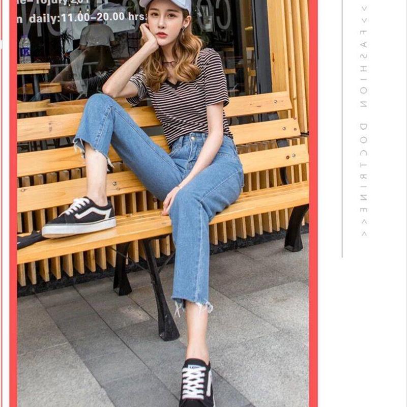 WTEMPO Straight Wide-leg Pants Female Cropped Jeans Female Loose Thin Skinny High Waist Summer Straight