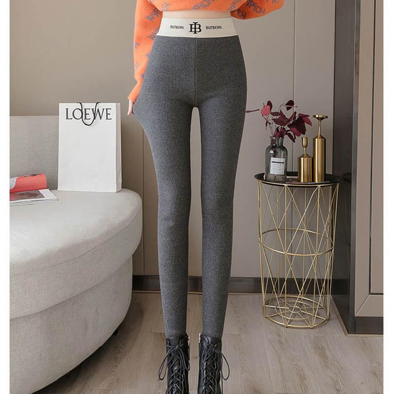 Autumn and Winter Plus Velvet Thick Black Outer Wear Tight-fitting Threaded Bottoming Pants Women's Thin High-waist Warm Cotton Trousers