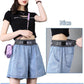 Elastic Waist Denim Shorts Women's Summer High Waist Slim and Loose Korean Style Thin Student Wide-leg Pants