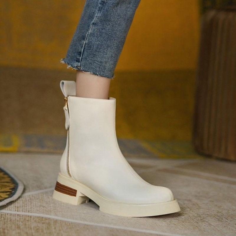 White Chelsea Short Boots Women's Spring and Autumn Zipper Locomotive Increased Martin Boots Women's British Style Single Boots