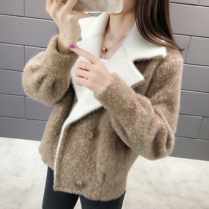 Autumn and Winter Knitted Cardigan Loose Lapel Long-sleeved Sweater Korean Fashion Thick Coat