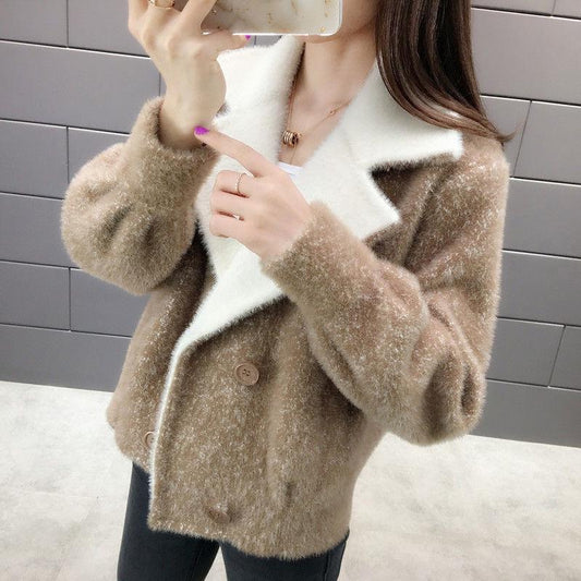 Autumn and Winter Knitted Cardigan Loose Lapel Long-sleeved Sweater Korean Fashion Thick Coat