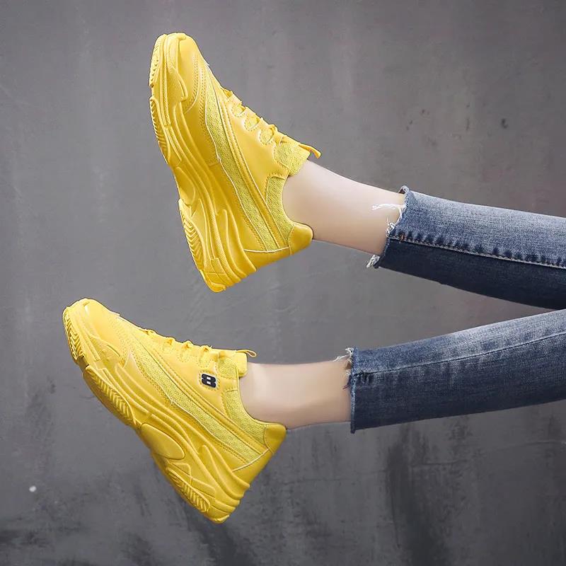 Fluorescent Green Old Shoes Spring and Summer Korean Student Breathable Mesh Thick-soled Casual Sports Shoes Women
