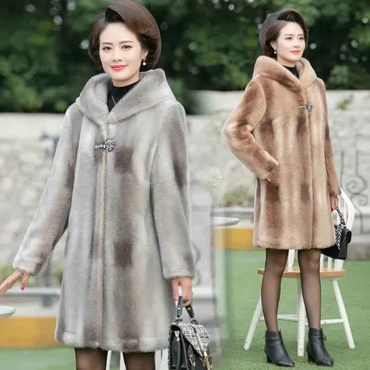 Fur Coat Female Middle-aged Mother Plus Velvet Thickening Autumn and Winter Middle-aged and Elderly Women's Western Style Fashion