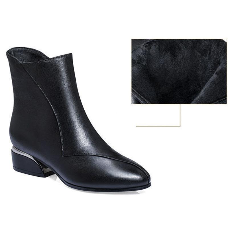 Short Tube Women's Plus Velvet Warm Martin Boots Autumn and Winter Thick Heel Pointed Toe Fashion Boots