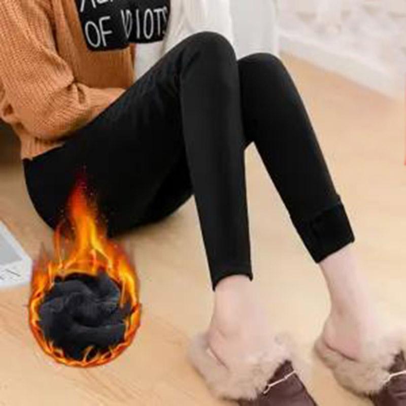 Women's Winter Plus Velvet Leggings Black Trousers Thin Thick Stretch Pants Solid Color Warm Plus Size Slim-fitting Pants
