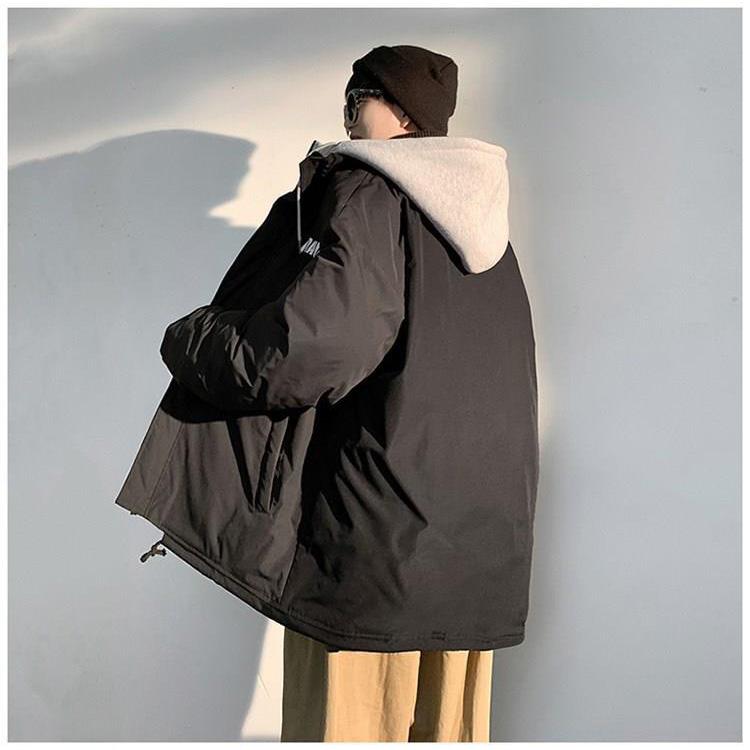 Fake Two-piece Jacket Men's Hooded Korean Version of The Trend Ins Loose Cotton Clothing Hong Kong Style Winter Casual Cotton Clothing