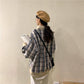 Autumn and Winter Warm Plaid Lapel Stitching Pullover Sweater Girl Loose Wild Woolen Coat
