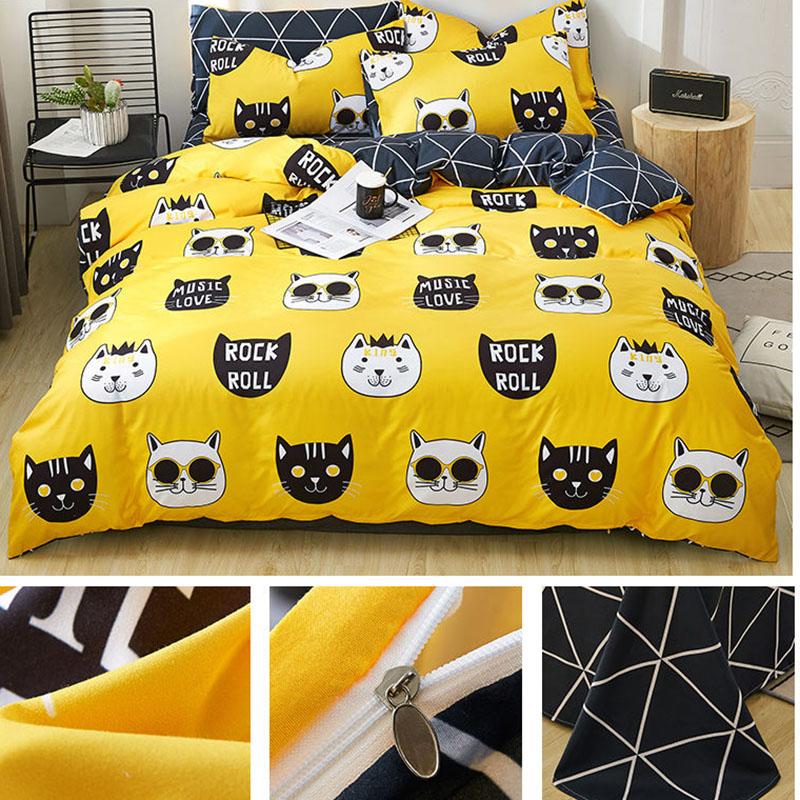 Four Seasons Simple Embroidery Four-piece Household Thickening Brushed Duvet Cover Dormitory Bedding Set