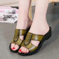 [Top Layer Cowhide] Mother Sandals Slippers Women's Leather Summer Sandals Soft Bottom Middle Heel Non-slip Wear-resistant Slippers Simple All Match