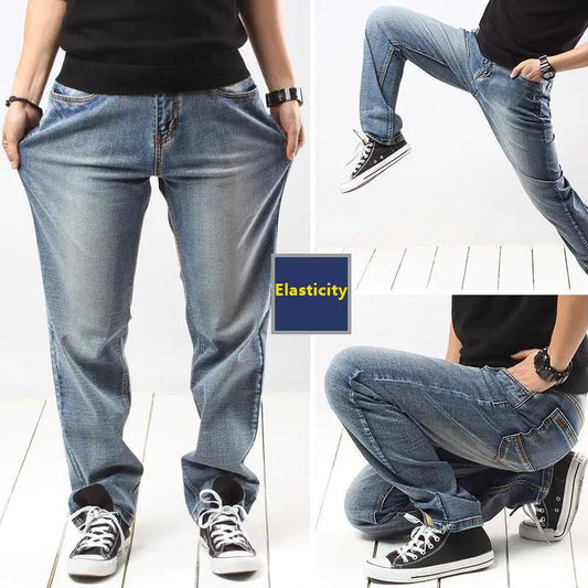 Autumn Thin Loose Large Size Jeans Fat Trousers Stretch Comfortable Men's Trousers