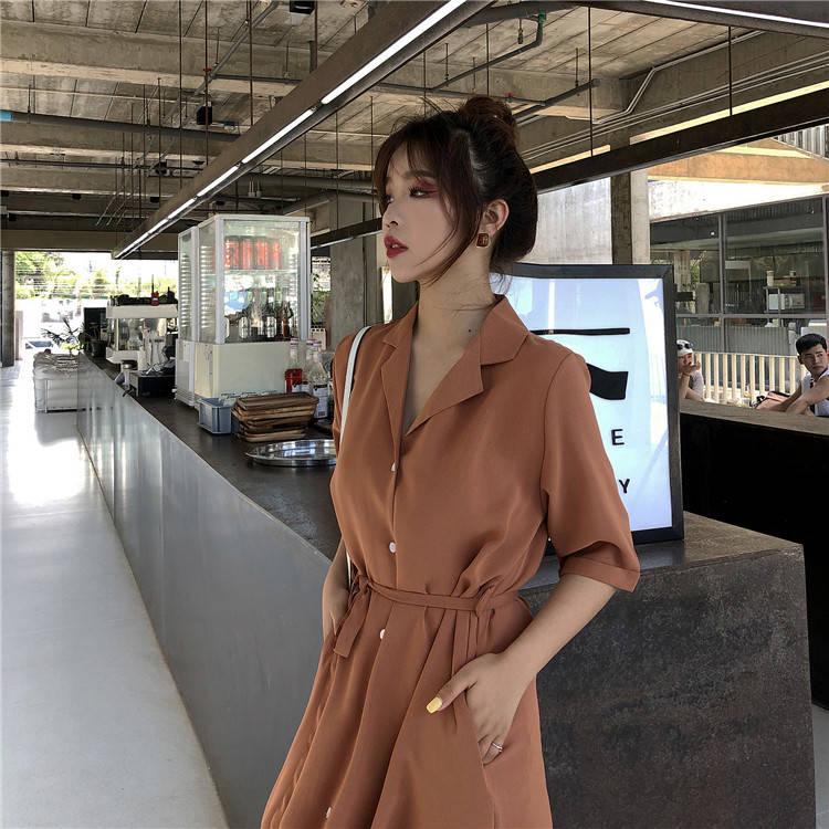 Casual Sashes A Line Women Dress Ladies Lapel Party Dress Summer Elegant Long Dress Shirt Dress