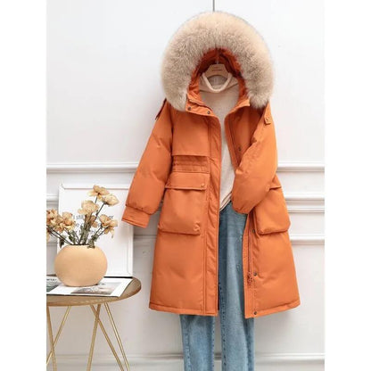 Korean Version of Winter Loose Down Jacket Women Mid-length Large Fur Collar Over-the-knee Thick Parka Jacket